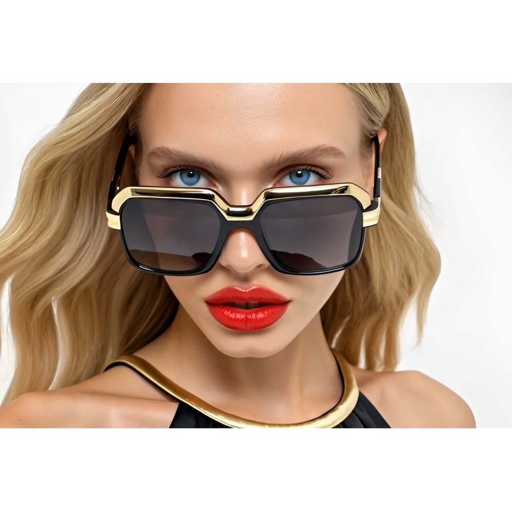 Oversized Square Sunglasses Black Gold Frame Gradient Lens Womens Aviator Fancy‎ - Picture 10 of 17